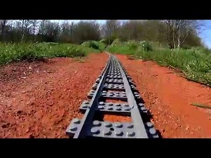 Long Lego train layout outdoor ride