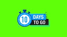 10 Days To Go Timer Label, banner lambang biru. Grafik gerak