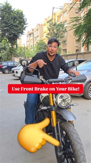 Most 2 wheeled riders still grab only the rear brake in panic stops. The front brake is actually your main stopping power when used correctly and smoothly. Watch till the end to see how to start using it safely and follow @automeraki for more car tips. . . #automeraki #frontbrake #bikesafety [automeraki, how to stop 2 wheeler, how to use the front brakes, Front brakes] | Auto Meraki