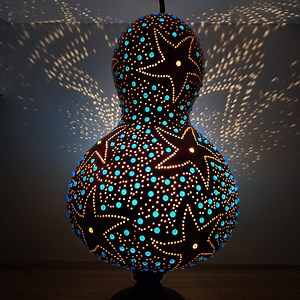 Handmade Gourd Lamp With Star Pattern, Decorative Table Lamp - Etsy