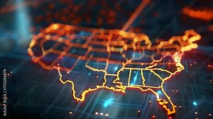 Explore an interactive map displaying the United States with glowing borders and markers for each state.