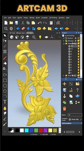 Artcam 3D Tutorial 🔥#artcam #3d #3dmodeling #woodworking #cnc #cncrouter