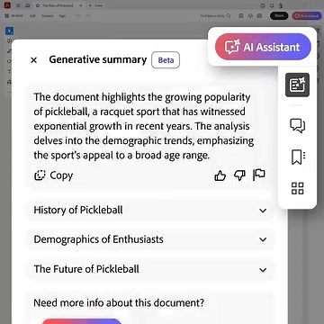 24K views · 118 reactions | Adobe Acrobatに「AI Assistant 」(ベータ版)を搭載しました ✅PDFの内容についての質問に回答可能 ✅PDFの重要なポイントを要約 ✅メールやプレゼンなど利用目的に合わせた文章を生成 現在は英語のみに対応。乞うご期待 詳細はこちら https://adobe.ly/48uVQWZ | Adobe | Facebook