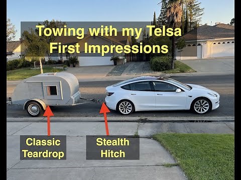 Tesla Model 3 Towing a Teardrop Trailer