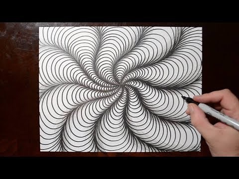 How to Draw Curved Line Illusions - Spiral Sketch Pattern 10