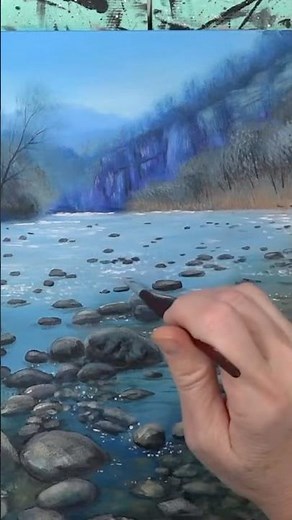 “River Rocks Landscape” Full acrylic painting tutorial on our channel!! 🪨🏞️ #art