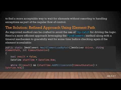 Improving Element Loading in C# Automation: Efficient Use of Try-Catch