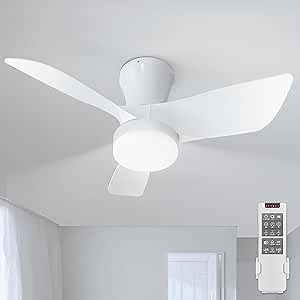 VOLISUN Small Ceiling Fans with Lights, 30in Flush Mount Ceiling Fan with Light and Remote, 3CCT Dimmable Low Profile Ceiling Fans with Light,White Modern Ceiling LED Fan Light for Bedroom,Livingroom