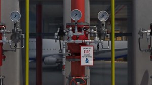 A fire suppression foam system in a hangar (animation) #firesuppression #firesafety #fireprotection #kordfire #kordfireprotection | KORD Fire Protection | Facebook