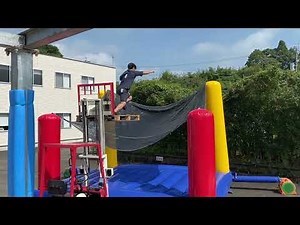 セーフティーエアーマット④（建設現場で高所からの器具・物品落下事故防止：衝撃吸収ネット付きマット）