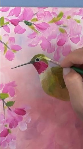“How to Paint a Hummingbird” 🌸🌸🌸 full tutorial on my channel! 🥰 #art #shorts #birds