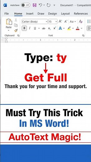AutoText in MS Word | Type 2 Letters, Get Full Sentence!