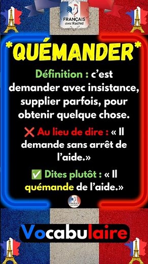 🇫🇷 QUÉMANDER : Demander avec insistance 🙏💬🗝️👉 #Quémander #MotDuJour #LangueFrançaise #vocabulaire