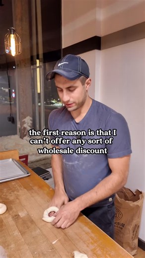 Barrett's Bagels on Instagram: "Wholesaling is a great option if you can manage the volume. It raises the floor of your sales and gives you dependable, reliable income. When you are as small of a bakery as I am, wholesale can be a real challenge. I have a growing list of businesses interested in selling my bagels, right now it just doesn’t make sense. 1. I don’t have any real efficiency at scale (low incentive to discount if I can make them any cheaper) 2. I lose a piece of what makes us great,