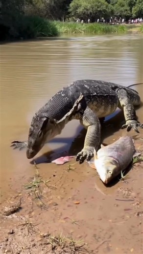 Monitor Lizard Eating a Fish on Riverbank #WildlifeEncounter #NatureMoments #CaughtOnCamera #RealNatureVibes #WildlifeDocumentary | Wild Animals Talk