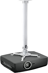 Mount-IT! Projector Ceiling Mount [30 lbs Capacity] Universal Bracket | 360 Full Motion with Tilt and Swivel Rotate | Adjustable Pole Height from 21-34.5 Inches, Extendable Arms (White | Long)