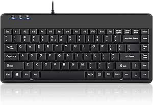 Perixx PERIBOARD-409H Wired USB Mini Keyboard with 2 USB Hubs, Black, US English Layout