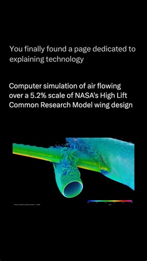Technology Explained on Instagram: "Follow @explaining.tech to learn everything about technology one post at a time 🧠⚙️ The visualization you are seeing is created by Computational Fluid Dynamics (CFD) . This is a powerful numerical method that solves complex equations of fluid motion, specifically the Navier-Stokes equations, using high-speed computers. It essentially creates a virtual wind tunnel. The simulation is crucial because it allows engineers to see exactly how air flows over the wing
