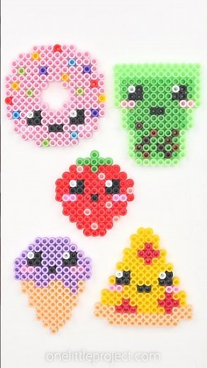 Kawaii Perler Bead Patterns (Free!) 🍕 🍩 🍓