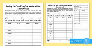 Spelling: Adding -ing and -ed to Verbs with Short Vowels Activity Sheet Ages 6 - 7