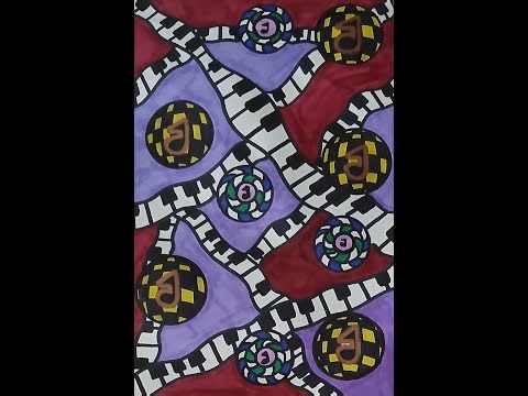 Piano Keys with Floating Music Notes Abstract Drawing