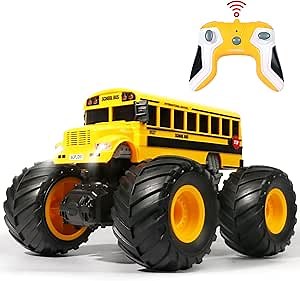 Remote Control School Bus Monster Truck Toy,1/18 RC School Bus,2.4GHz Offroad Hobby RC Racing Car with LED, High Speed All Terrain Electric Toy Vehicle Stunt Crawler, Best Gift for Kids
