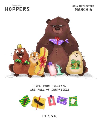Pixar on Instagram: "Hoppy Holidays! 🦎🎁🦫🎄🐻❄️ See #Hoppers in theaters March 6, 2026. 🎨 by John Kim"
