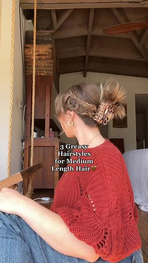 Greasy hairstyle tutorial for medium length hair with bangs 🫶🏻