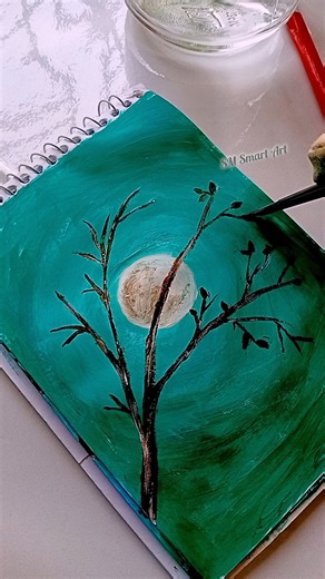 Moon & Tree Paintingসহজে সুন্দর নাইট স্কাই আর্ট | Easy Acrylic Painting” #drawingtutorial #painting