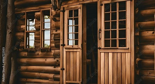 A rustic treehouse with a door made from old wooden planks. Stock Video