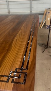 Check out this epoxy inlay ! #epoxy #resin #woodworking #custom #woodshop #woodshoplife #woodworker #cnc #inlay #wisebondepoxy #resin #table | Liberty Lumber Products
