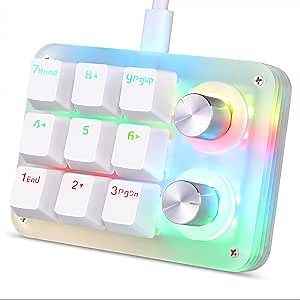 Koolertron 9-Key Mechanical Numpad with 2 Programmable Knobs, LED Backlit Macro Gaming Keyboard, Fully Customizable Numeric Keypad for PC