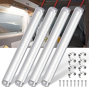 12v LED Interior Light Bar, 120LEDs 1500LM 8W, DC 12v Volt led Strip Lights with ON/OFF Switch, RV Lights for Enclosed Cargo Trailer, RV, Van, Truck, Lorry Camper, Boat, Caravan Motorhome(4Pcs)