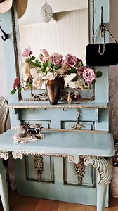 Vintage Old Door Entryway Hall Tree, Hand-painted French Style Architecture