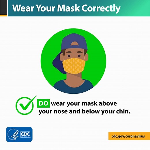 When you’re in public, wear a mask that covers your nose AND mouth to help protect others and slow the spread of COVID-19. Learn how to wear your mask correctly: https://bit.ly/2XdSp61. | CDC
