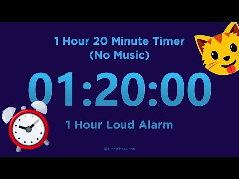 Timer 1 Hour 20 minute Countdown (No Music) + 1 Hour Loud Alarm