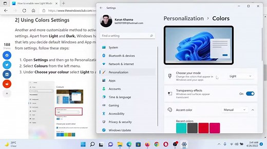 How to enable Light Mode Theme on Windows 10