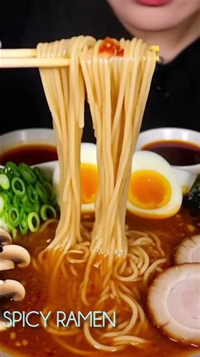 SPICY RAMEN ASMR 🍜 Slurping Noodles + Brothy Soup + Soft Toppings | No Talking #asmr #eatingsounds