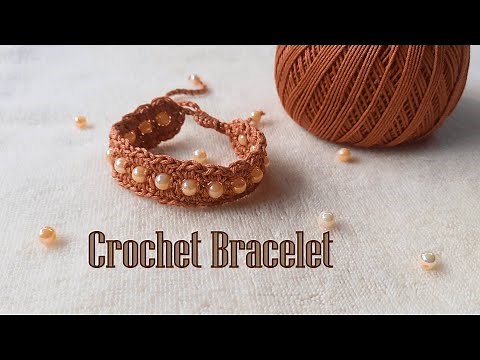 Crochet bracelet with beads | Easy tutorial | Loop on hook