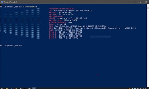 Install Screenfetch or Neofetch on Windows 10 Using PowerShell