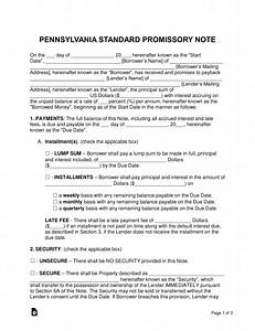 Pennsylvania Promissory Note Template