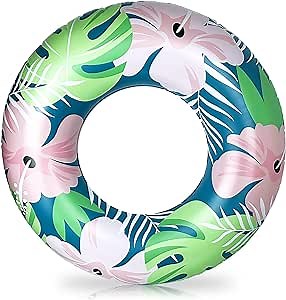 Inflatable Pool Floats, 35.4 inches Lake Floaties for Kids and Adults, Swimming Rings for Summer Pool Party, Beach and River, Jungle Leaves Style Pool Inner Tubes for 6 Years Old and Above