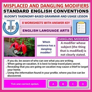 MISPLACED MODIFIERS AND DANGLING MODIFIERS: 8 WORKSHEETS WITH ANS KEY