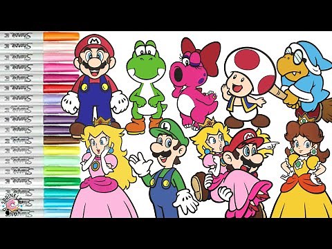 Super Mario Bros Coloring Book Compilation Mario Luigi Peach Kamek Toad Yoshi Birdo Daisy