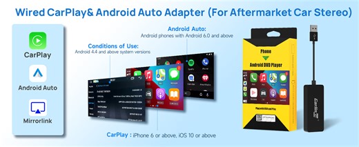 CarlinKit CCPM, Wired CarPlay&Android Auto Adapter for Aftermarket Android Radio, Need Install Autokit APK, Support Online Upgrade, Mirroring Screen