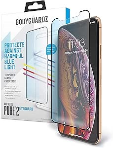 Amazon.com: BodyGuardz - Pure 2 EyeGuard Glass Screen Protector Blue Light Edge-to-Edge Glass Protector for Apple iPhone Xs Max - CASE Friendly : Cell Phones & Accessories
