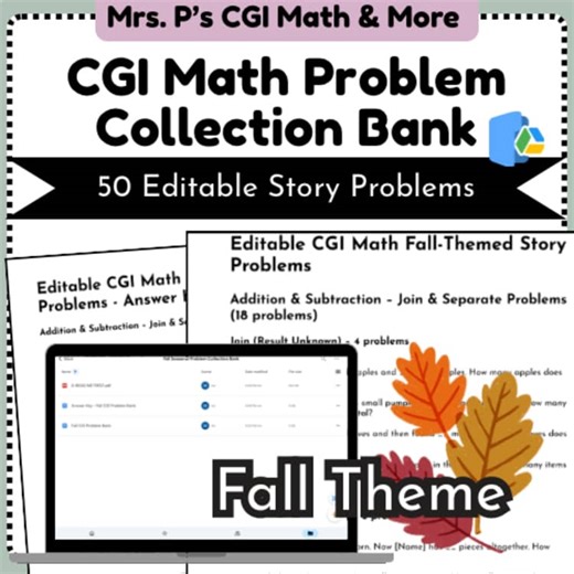 CGI Math Story Problem Collection Bank of 50 Fall-Themed Problems