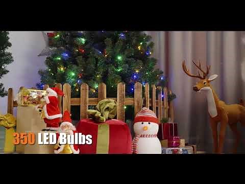 Costway Artificial Hinged Christmas Tree with Remote-controlled Color-changing LED Lights