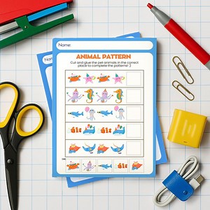 Ocean Animal Pattern Worksheet: Preschool Cut & Paste Game (printable) - Etsy