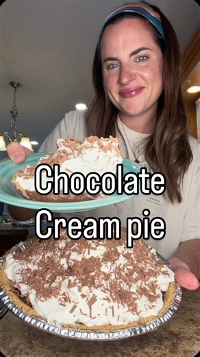 Grandma’s chocolate Cream Pie 🥧 A recipe from my grandmas cook book! Ingredients: 3/4 cup sugar 1/3 cup all purpose flour 1/4 tsp salt 2 cups milk 1 tsp vanilla 2 tbsp butter 2 oz dark chocolate chips Graham cracker crust (9 inch round pie pan) Whipped cream ingredients: 2 cups heavy cream whipped 3/4 cup powdered sugar 1 shaved chocolate bar (for topping) How to: In saucepan, combine sugar, flour, and salt. Gradually stir in milk. Cook and stir over medium heat until bubbly. Cook until thicken